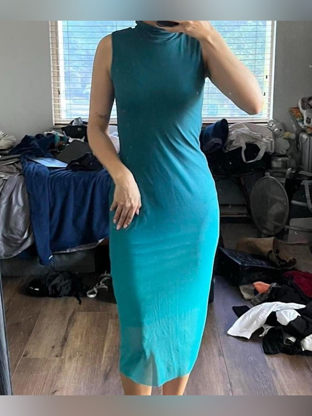 Bar III blue teal ombre mock neck midi dress